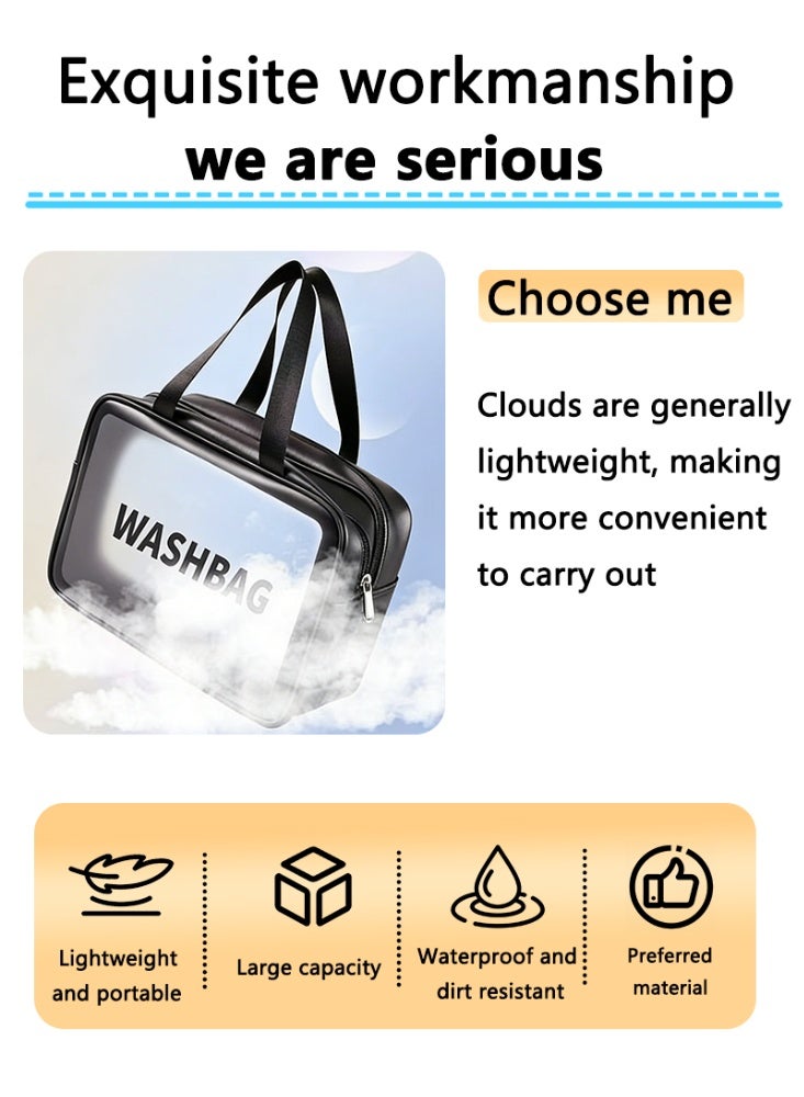 Makeup bag, makeup bag travel bag, large-capacity travel women's portable makeup bag, travel and bathroom translucent waterproof makeup bag (black) - Image 4